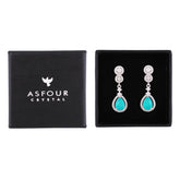 Asfour Crystal Stud Earrings With Turquoise Pear Design In 925 Sterling Silver-ED0122-GC